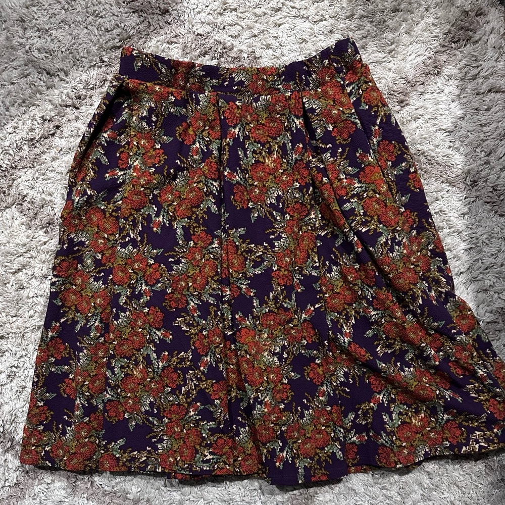 LuLaRoe Purple and Orange A-Line Pleated Skirt with Pockets